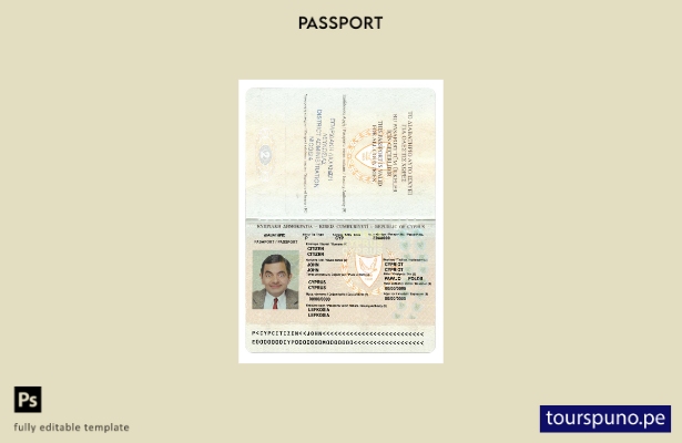 Plantilla de versión de pasaporte de Chipre lista para imprimir